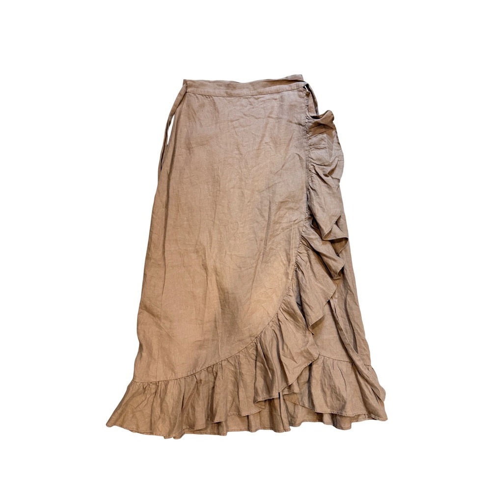 Aritzia Wilfred Tan Linen Blend Ruffle Wrap Midi‎ Skirt
